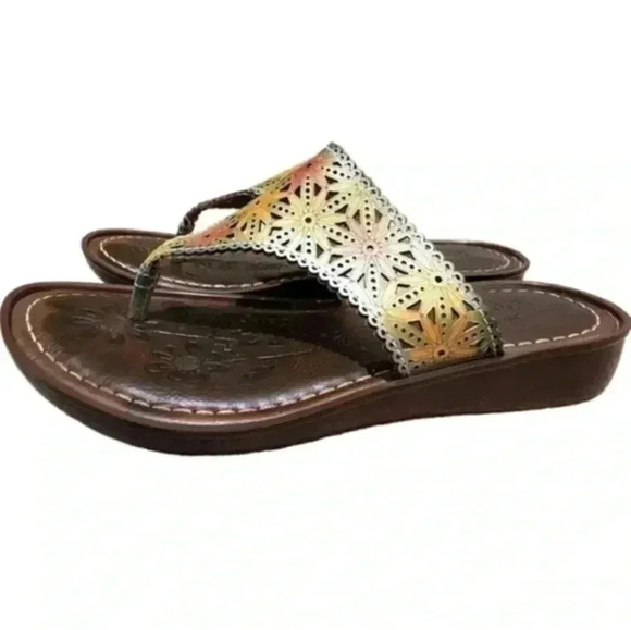 L'Artiste by Spring Step Jobe Sandal Yellow Teal Red Leather Slip-on Women's 8.5 - Picture 7 of 10